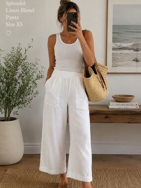 Splendid Collection Linen Blend Wide Leg Pull On Pants XS